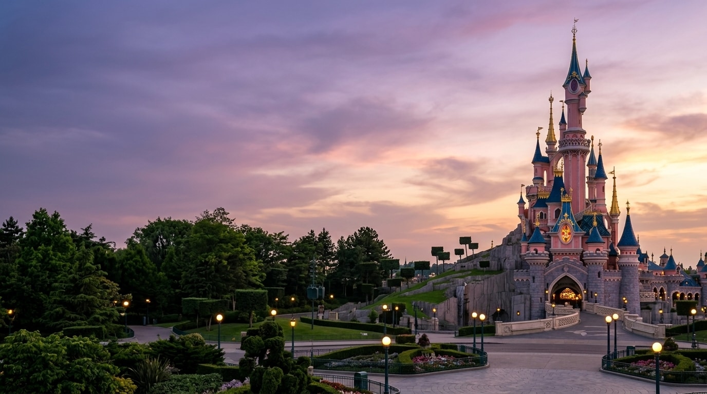 Disneyland Paris Sleeping Beauty Castle at sunset
